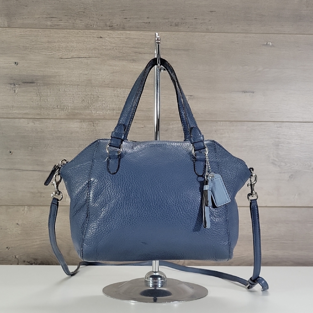 Coach Blue Pebble Leather Satchel Crossbody Bag